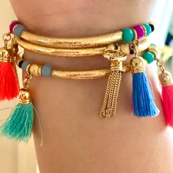 LILLY PULITZER NWT 3 pc BOHO GOLD TASSEL BRACELET TRIO - STRETCH - STACK - Picture 9 of 10